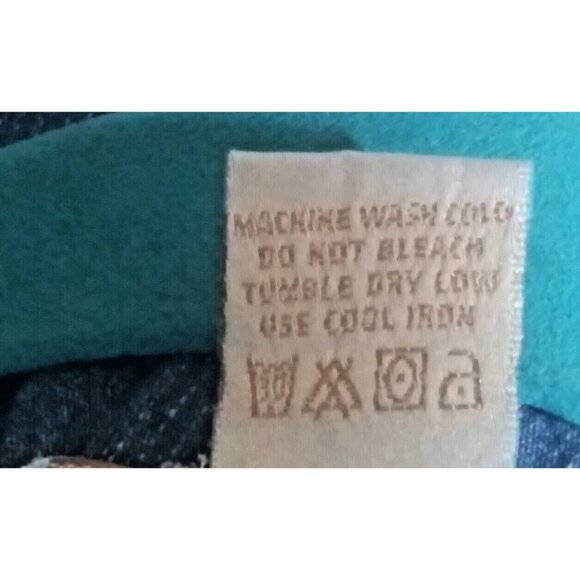 VTG Denim Dress Jumper Girls Sz L crochet floral lace button front fit flare EUC - Picture 11 of 12